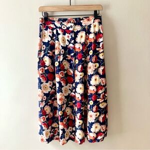 SAG HARBOR Petite Vintage Red Poppy Buttoned Midi Skirt
